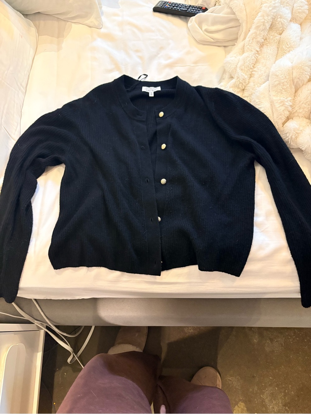 & Other Stories Black Ribbed Cardigan with Gold-Tone Buttons